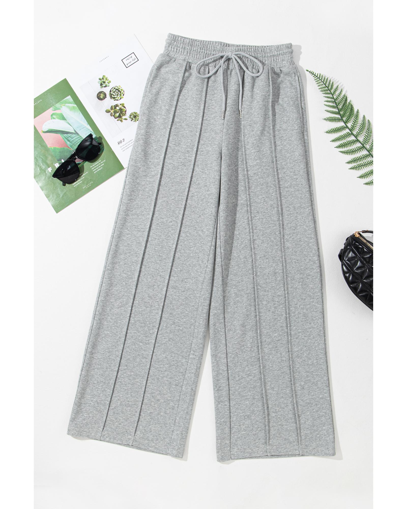 Gray Seamed Drawstring High Waist Wide Leg Sweatpants - Image 8