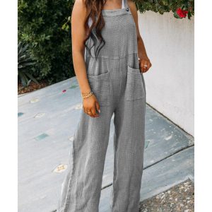 Azura Exchange Textured Wide Leg Overall with Pockets