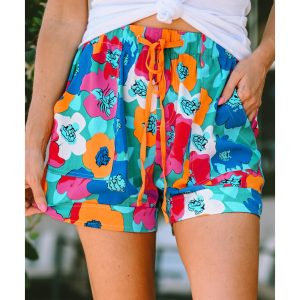 Azura Exchange Floral Print Drawstring Waist Casual Shorts