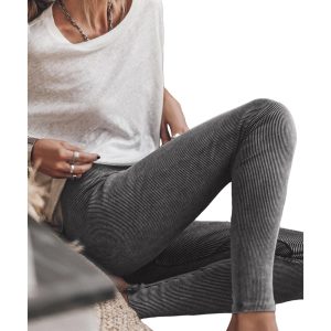 Dark Grey Vintage Wash Ribbed Leggings