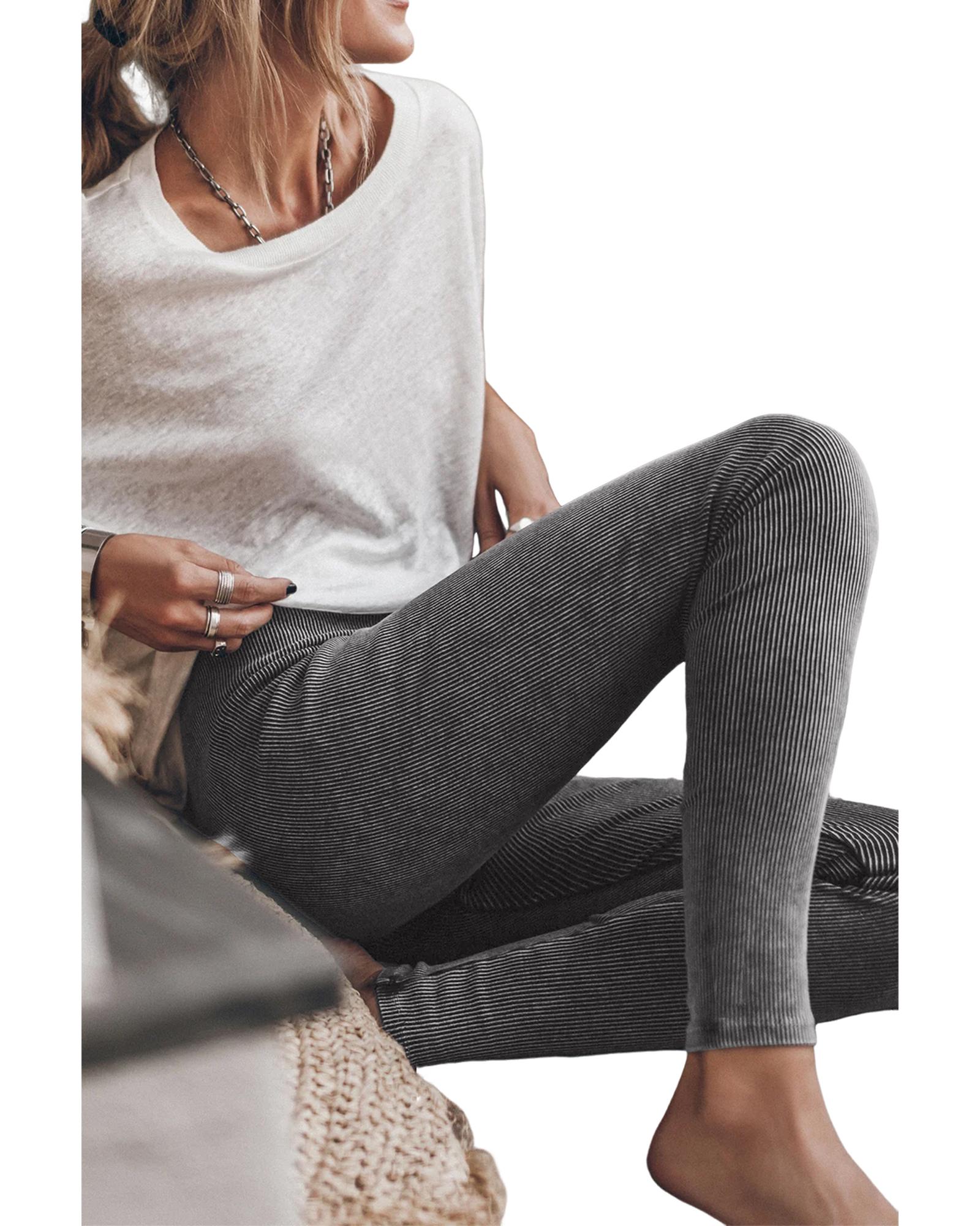 Dark Grey Vintage Wash Ribbed Leggings