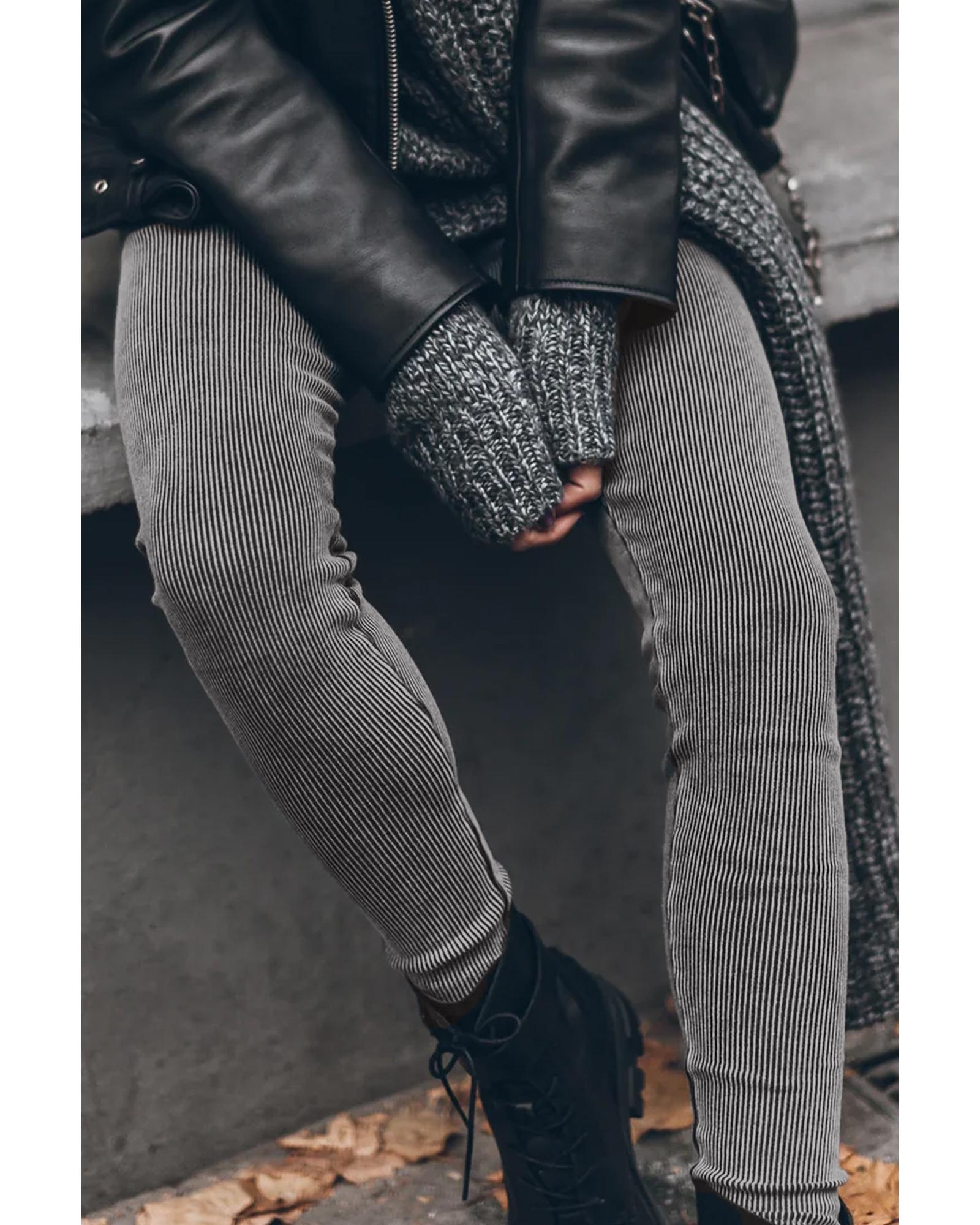 Dark Grey Vintage Wash Ribbed Leggings - Image 5