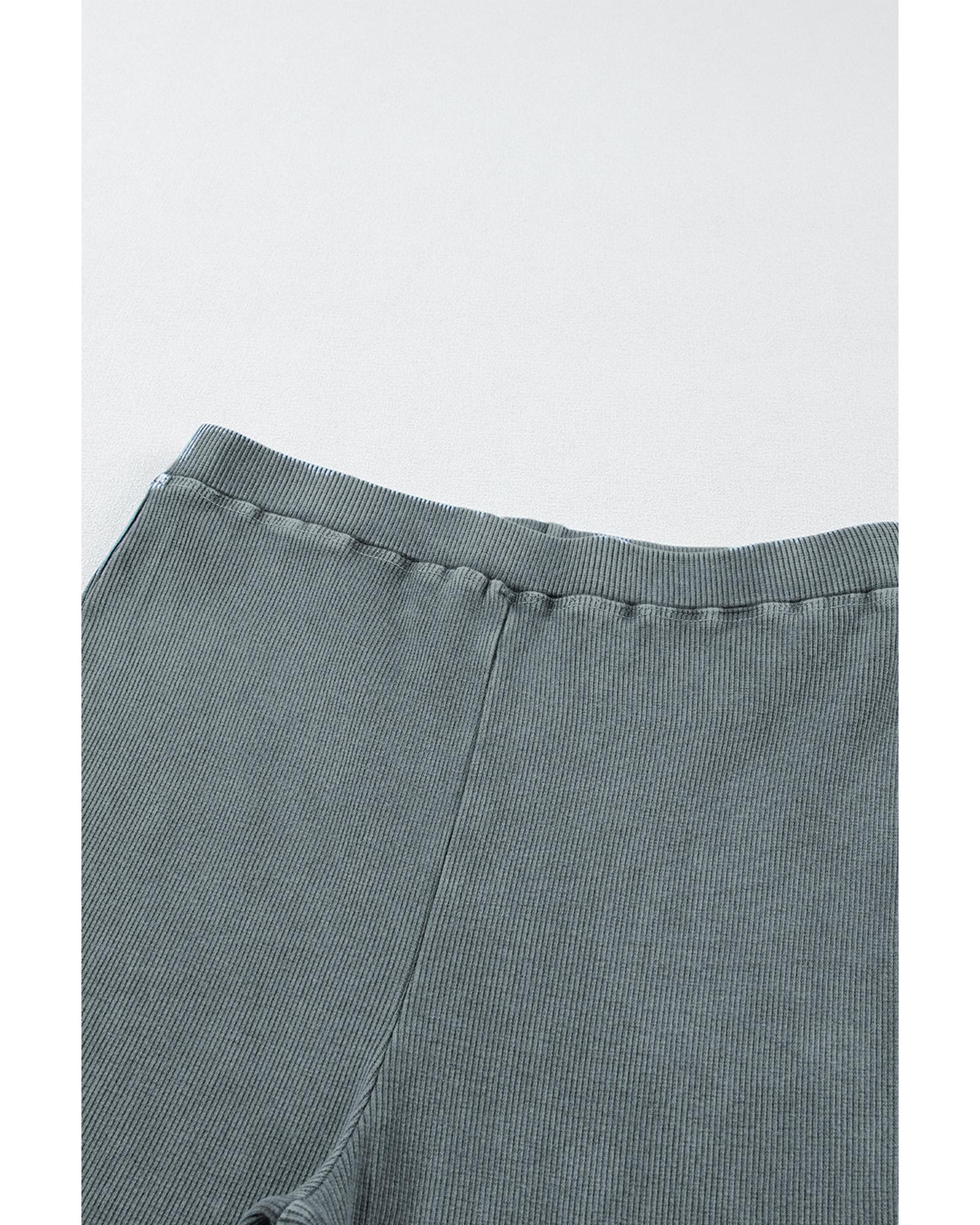 Dark Grey Vintage Wash Ribbed Leggings - Image 8