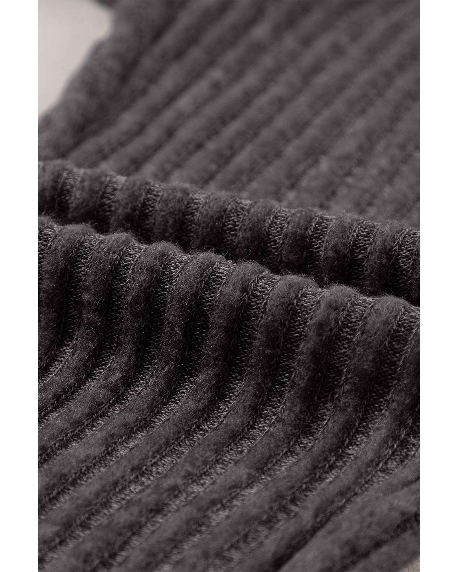 Dark Grey Wide Waistband Ribbed Textured Knit Leggings - Image 6