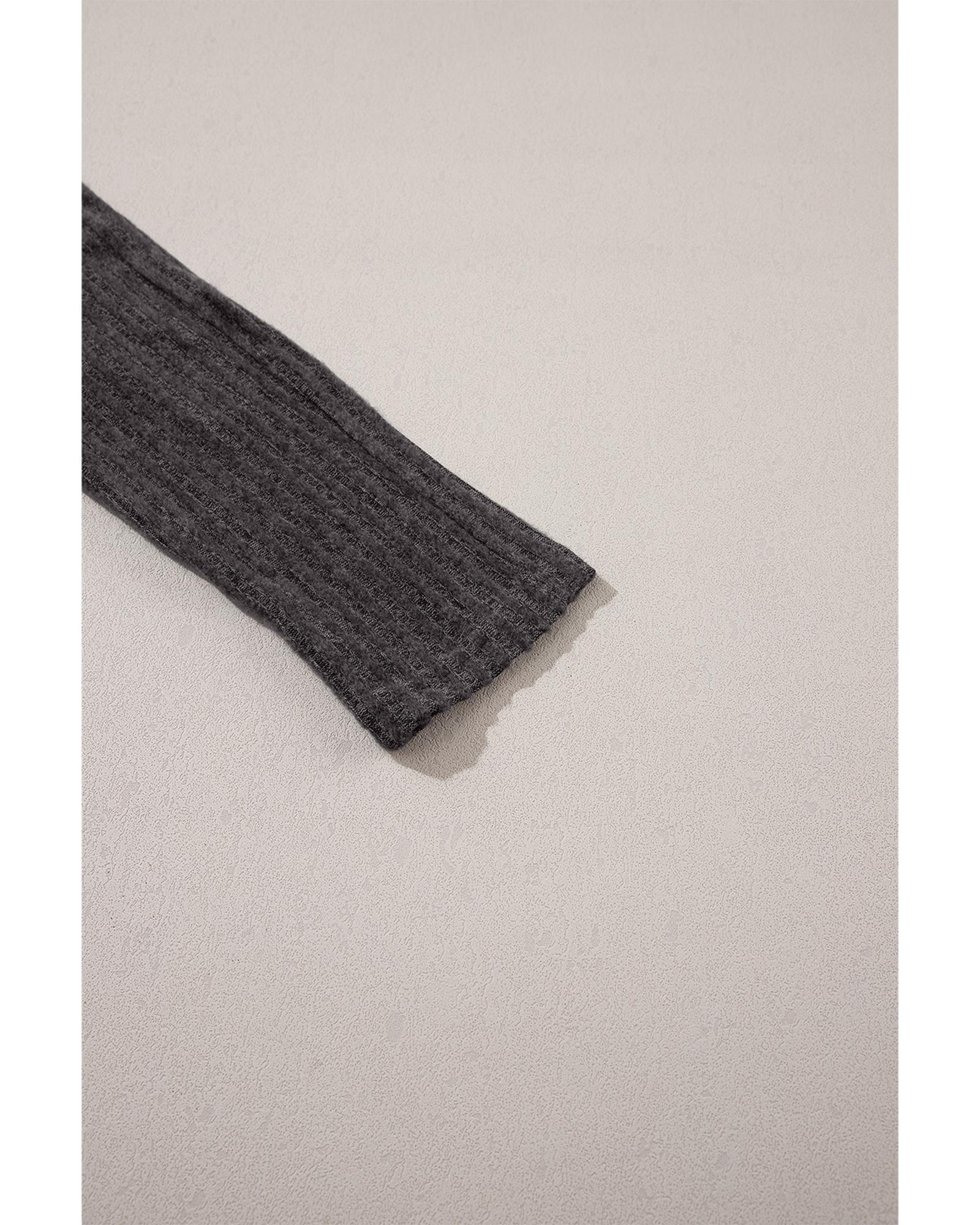 Dark Grey Wide Waistband Ribbed Textured Knit Leggings - Image 7