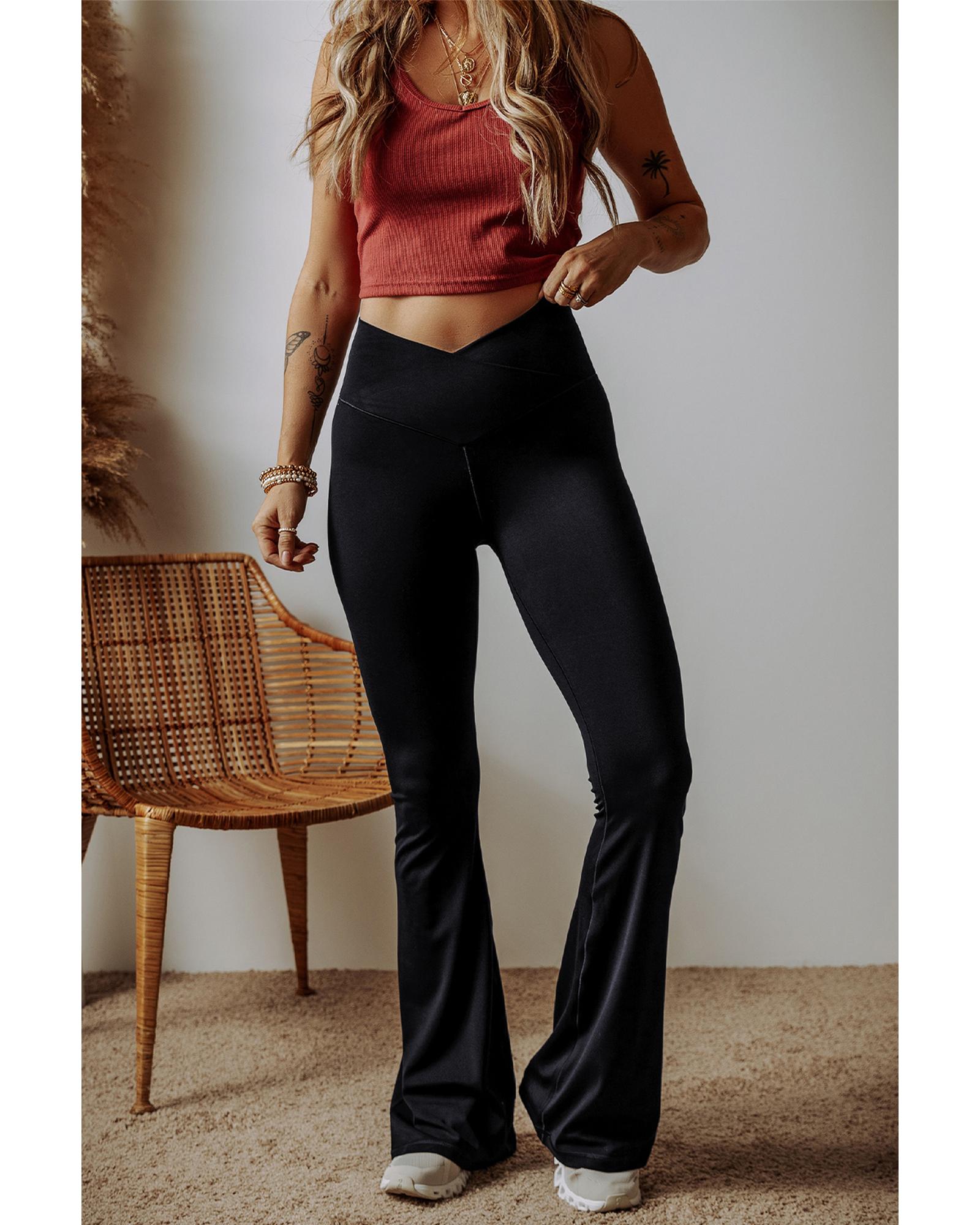 Black V Shape High Waist Flared Leggings - Image 2