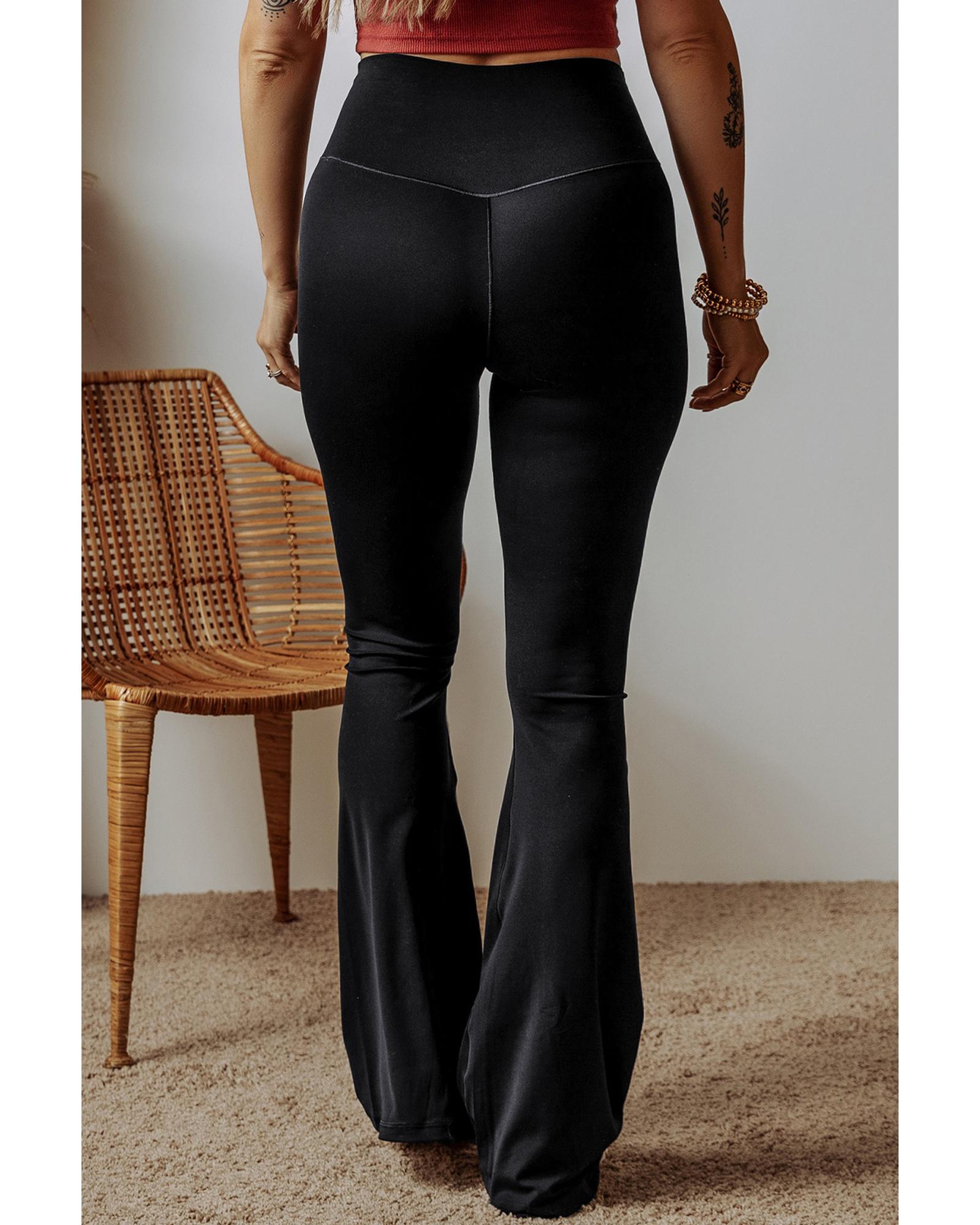 Black V Shape High Waist Flared Leggings - Image 7