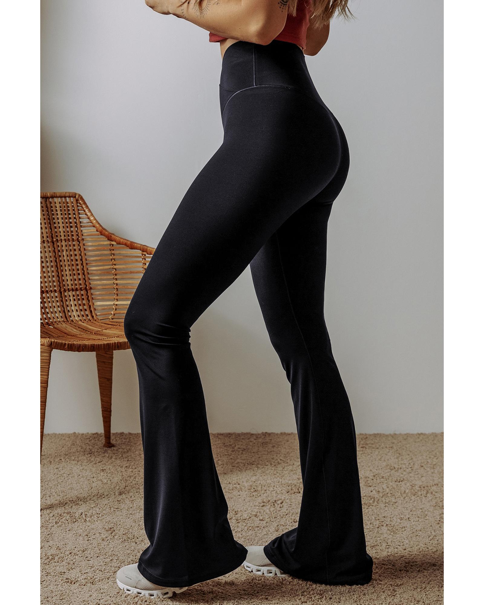 Black V Shape High Waist Flared Leggings - Image 8