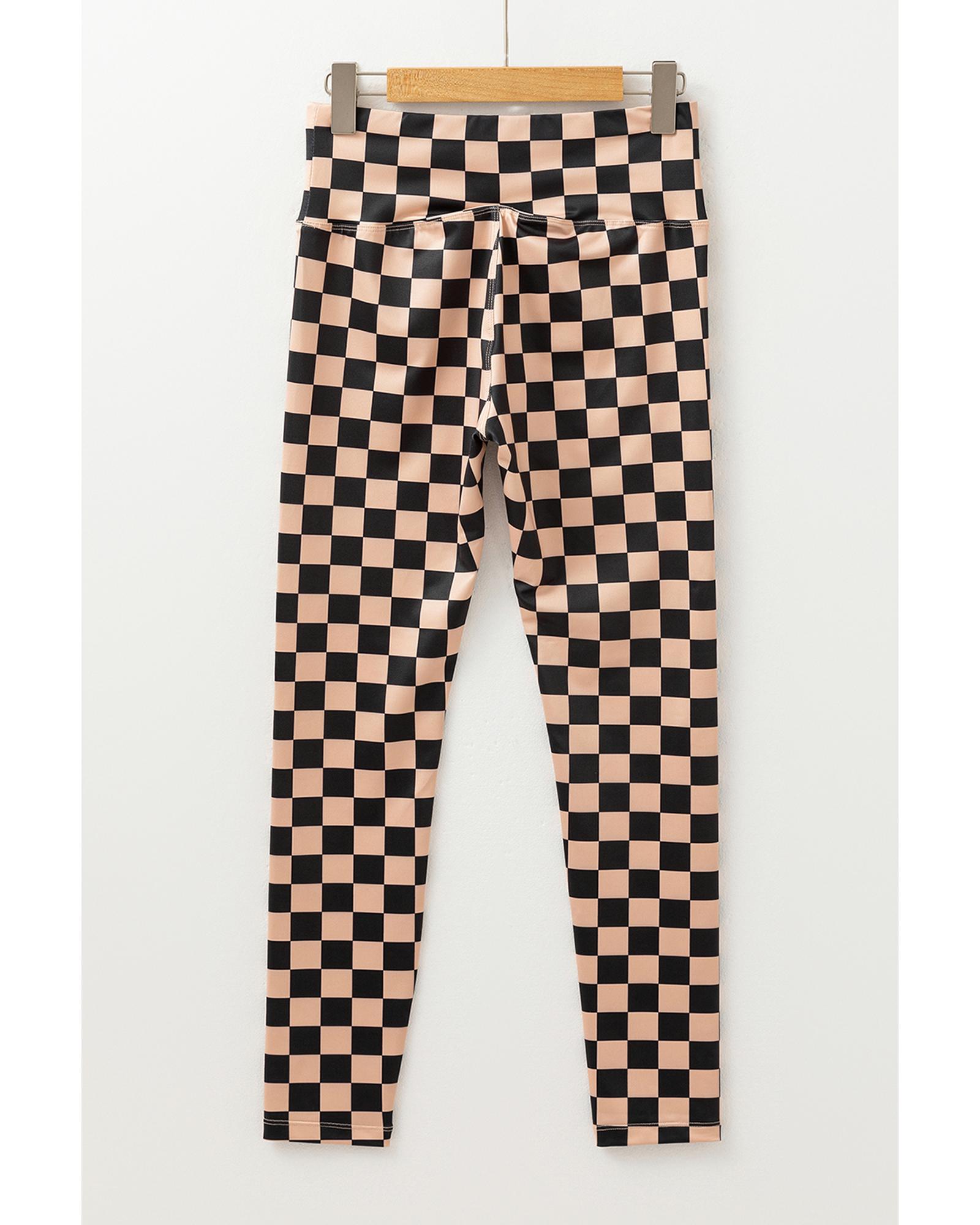 Khaki Checkered Pattern High Waist Skinny Leggings - Image 8