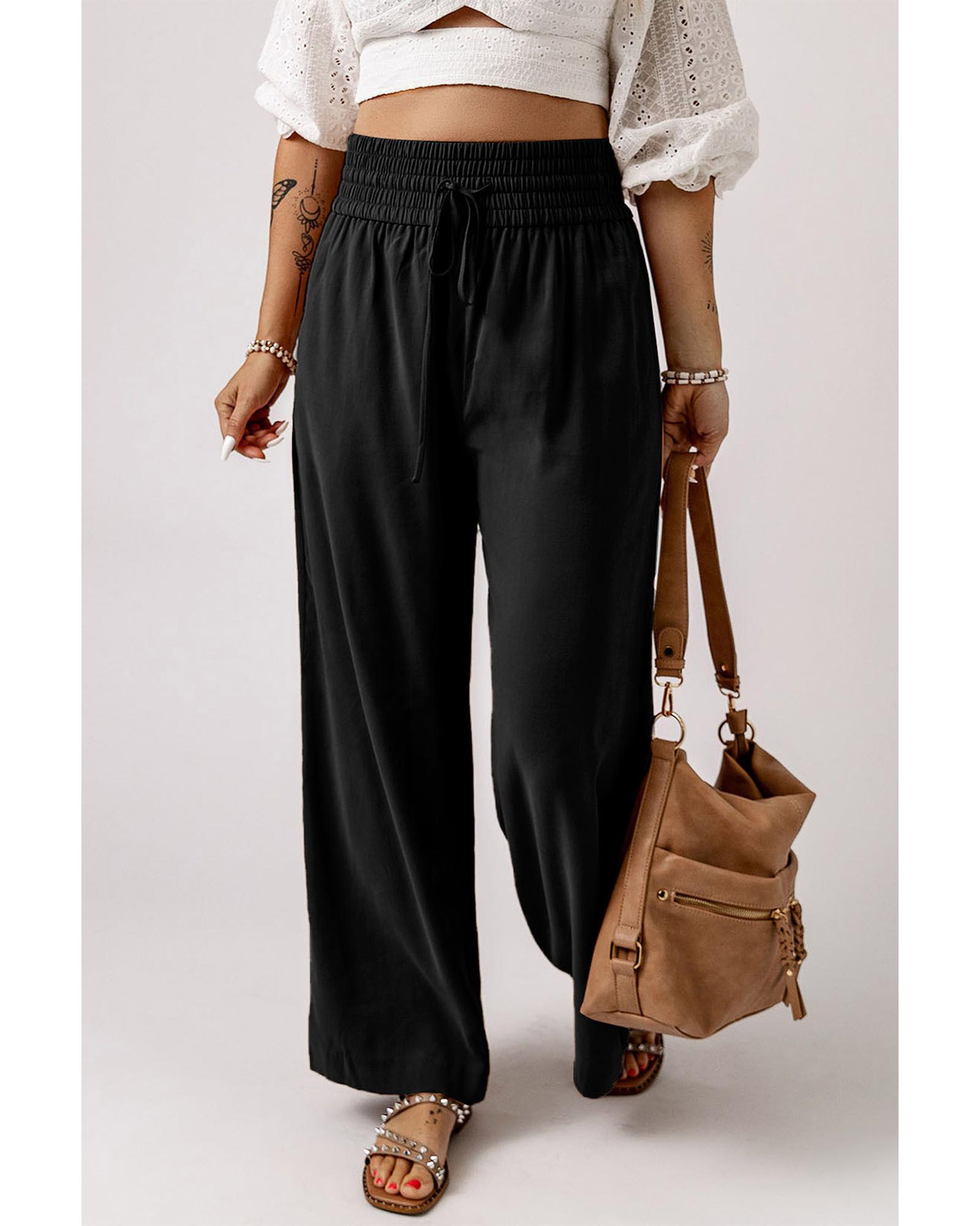 Azura Exchange Casual Wide Leg Pants with Drawstring Elastic Waist