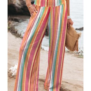 Azura Exchange Striped Smocked High Waist Wide Leg Pants