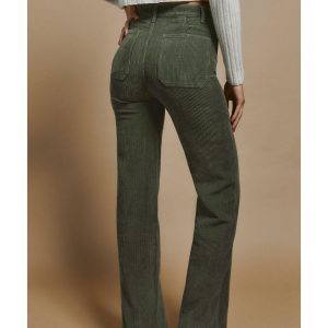 Azura Exchange Green High Waist Square Pockets Corduroy Pants