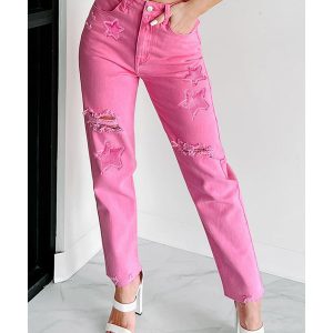 Azura Exchange Patchwork Straight Leg Jeans - 14