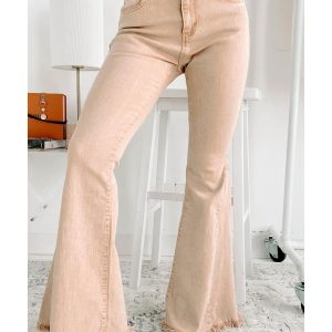 Azura Exchange Raw Edge Mid Waist Flared Jeans - 8