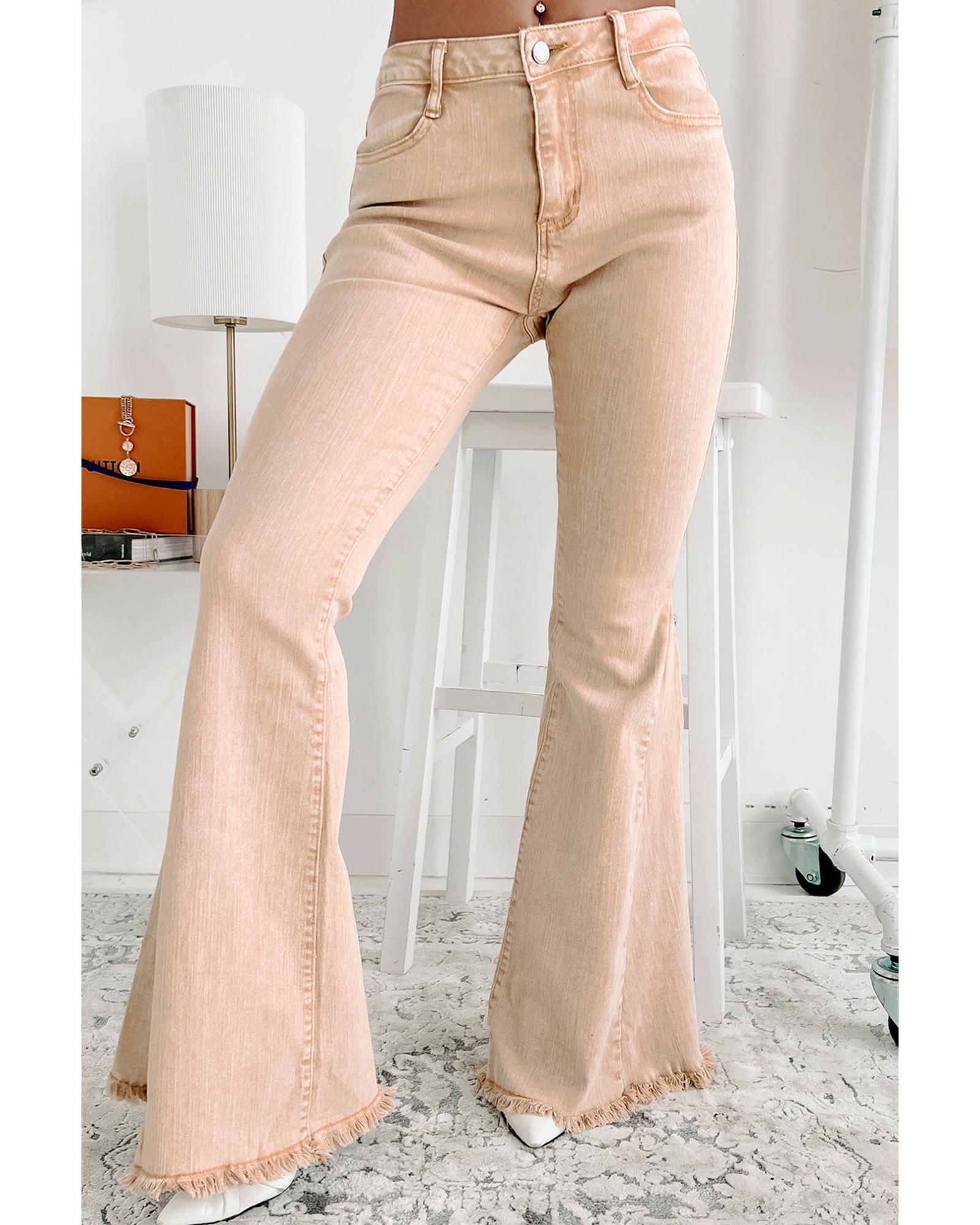 Azura Exchange Raw Edge Mid Waist Flared Jeans - 8