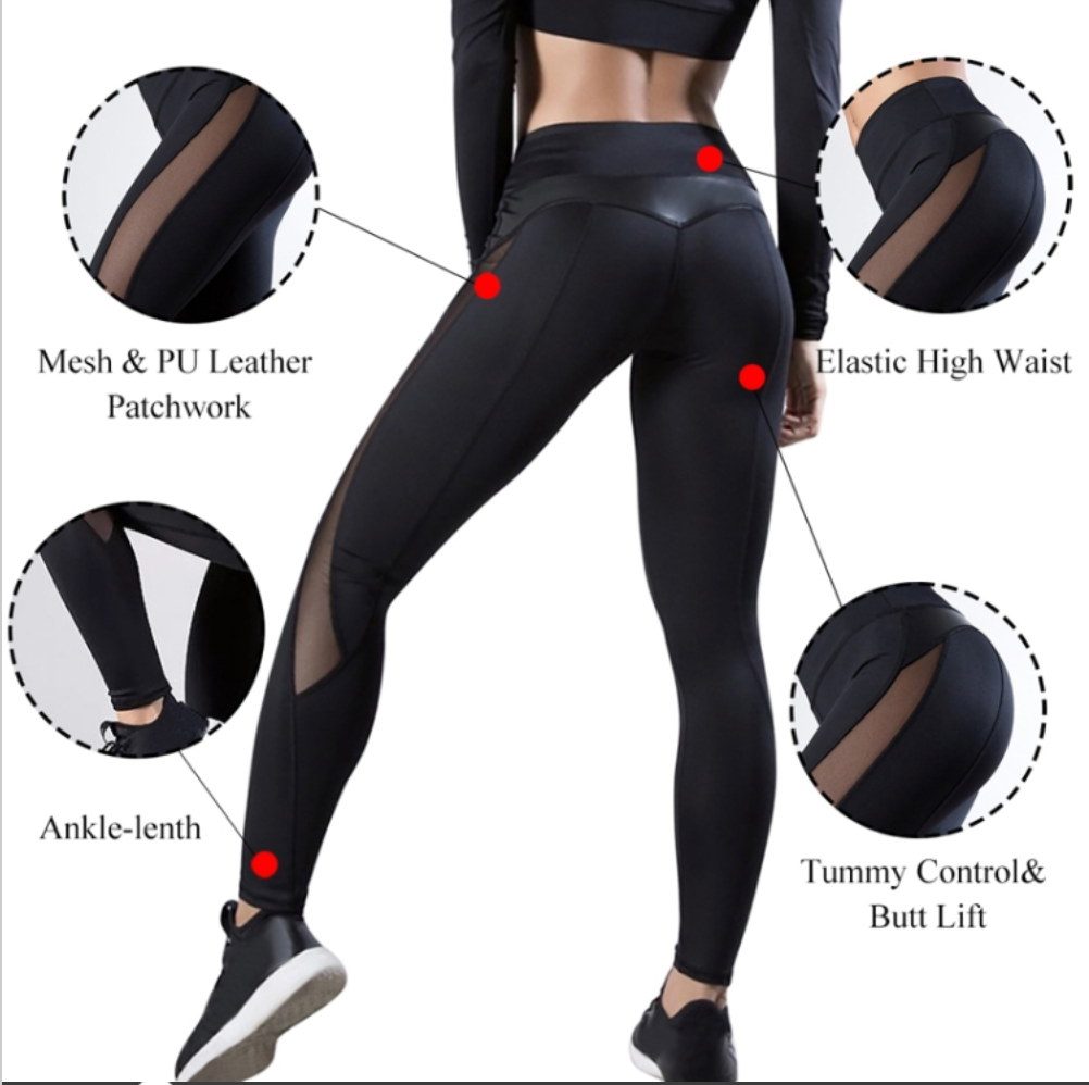 Push Up Fitness Leggings - Seamless Mesh Workout Pants For Women Xl Black - Image 3