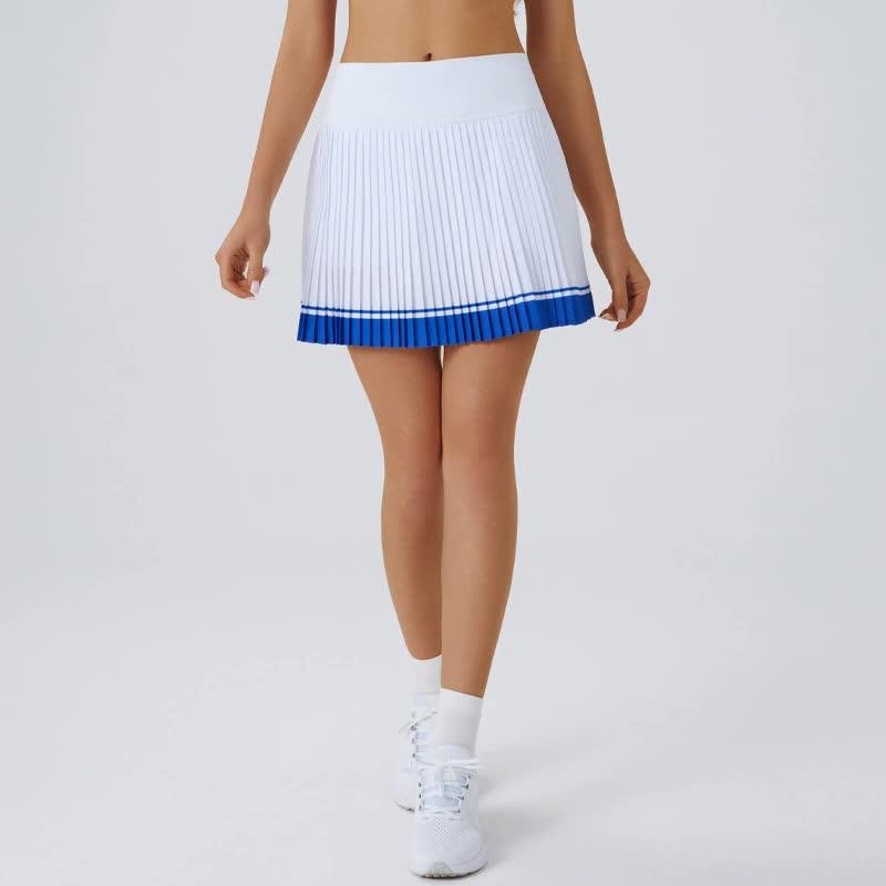High waist Blue and White pleated skirt | built-in shorts to prevent exposure - suitable for yoga, badminton and golf Size L