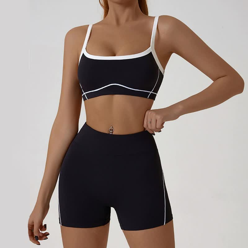 Blue Sporty Yoga Set with Contrast Spaghetti Straps - Slim Fit Outdoor Fitness Wear - Size XL - Image 2