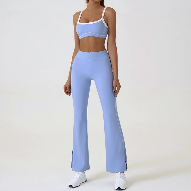 Blue Flared Leggings & Sports Bra Set - Breathable & Stretchy Activewear for Yoga, Running & Gym Workouts Size S