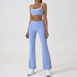 Blue Flared Leggings & Sports Bra Set - Breathable & Stretchy Activewear for Yoga, Running & Gym Workouts Size XL