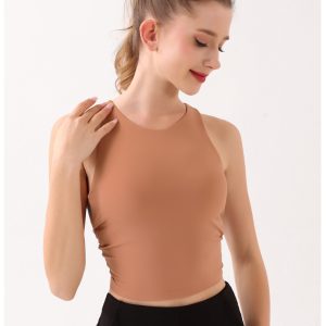 Sunset Orange Summer Elastic Running Sports Vest with Padded Bra, Sleeveless Yoga Tank Top- L Size