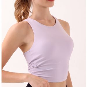 Purple Summer Elastic Running Sports Vest with Padded Bra, Sleeveless Yoga Tank Top - 2XL Size