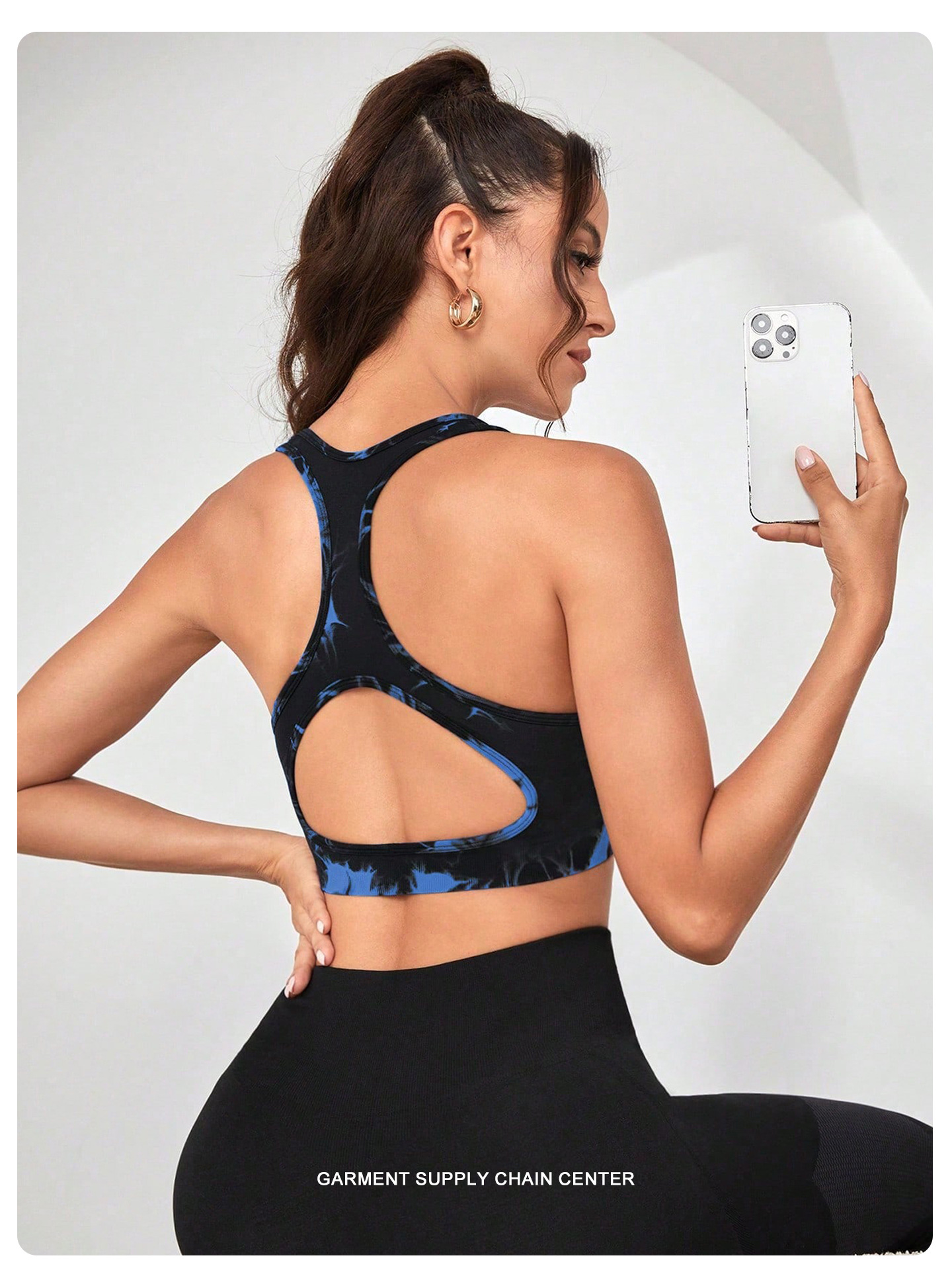 Women's Blue Tie Dye Zip-Up Sports Bra | Shockproof, Push-Up Size L - Image 4