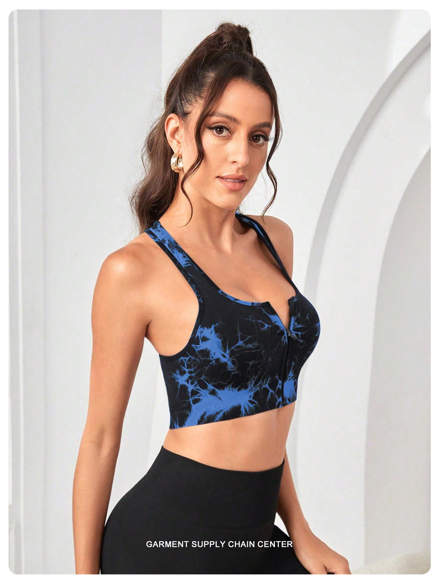 Women's Black Tie Dye Zip-Up Sports Bra | Shockproof, Push-Up Size S - Image 5