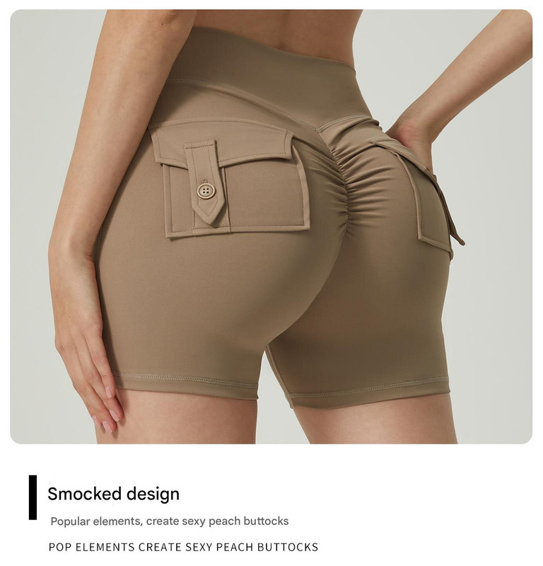 Grey High-Waisted Yoga Shorts with Pockets for Women - Butt-Lifting, Breathable, and Comfortable Activewear L - Image 6