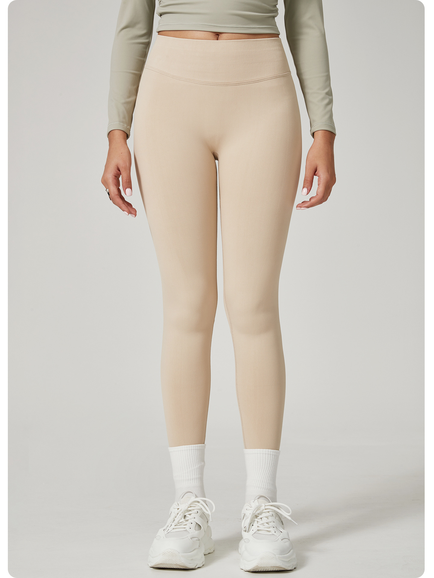 Khaki High-Waisted Butt Lift Yoga Pants for Women - Peach Hip Design, Full-Length Leggings, Workout and Fitness Activewear size M - Image 4