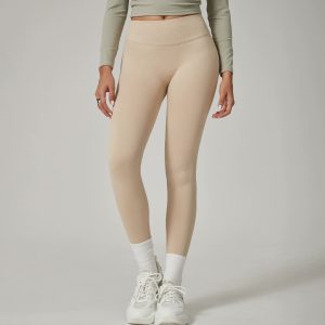 Khaki High-Waisted Butt Lift Yoga Pants for Women - Peach Hip Design, Full-Length Leggings, Workout and Fitness Activewear size XL