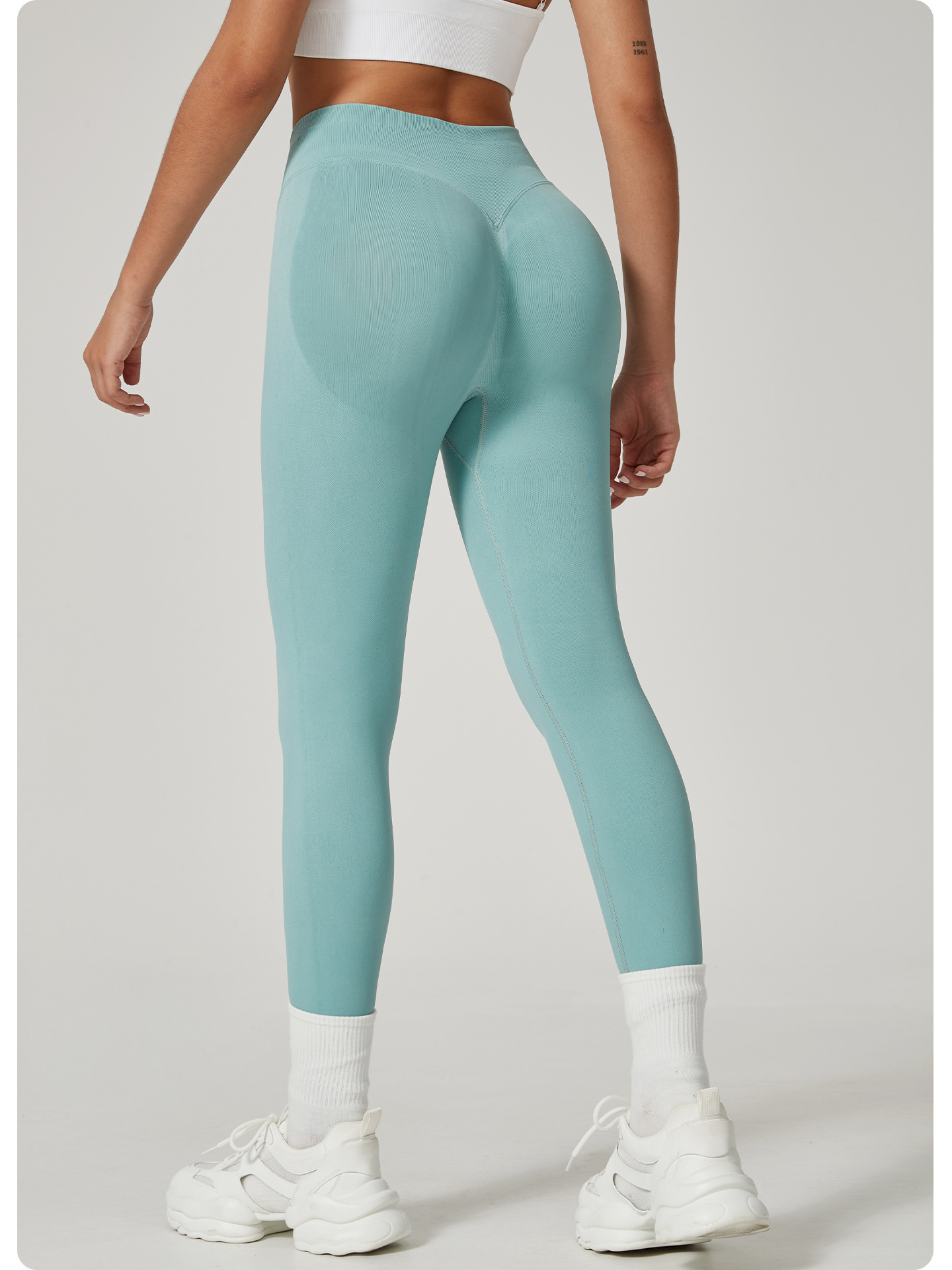 Light Blue High-Waisted Butt Lift Yoga Pants for Women - Peach Hip Design, Full-Length Leggings, Workout and Fitness Activewear size M - Image 7