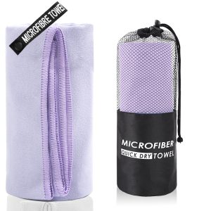 2-Piece Light Purple Quick-Dry Microfiber Sports Towel with Travel Case - Compact & Absorbent for Gym, Swimming & Camping