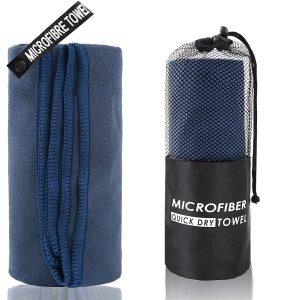 2-Piece Navy Blue Quick-Dry Microfiber Sports Towel with Travel Case - Compact & Absorbent for Gym, Swimming & Camping