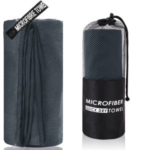 2-Piece Dark Grey Quick-Dry Microfiber Sports Towel with Travel Case - Compact & Absorbent for Gym, Swimming & Camping