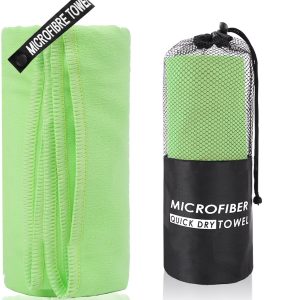 2-Piece Light Green Quick-Dry Microfiber Sports Towel with Travel Case - Compact & Absorbent for Gym, Swimming & Camping