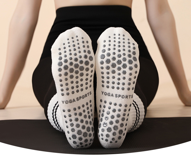 White (3-Pack) Unisex Striped Non-Slip Grip Socks - Cotton Crew Socks for Yoga, Pilates & Home Workouts - Image 2