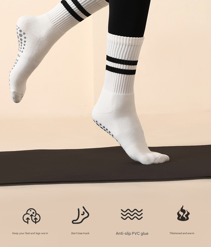 White (3-Pack) Unisex Striped Non-Slip Grip Socks - Cotton Crew Socks for Yoga, Pilates & Home Workouts - Image 3