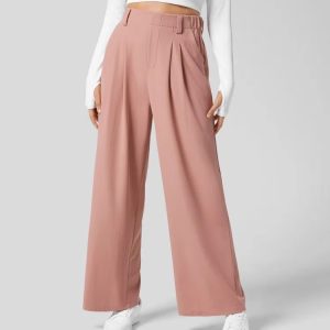 M Pink Drapey High-Waist Wide-Leg Trousers - Loose Fit Casual Long Pants for Women